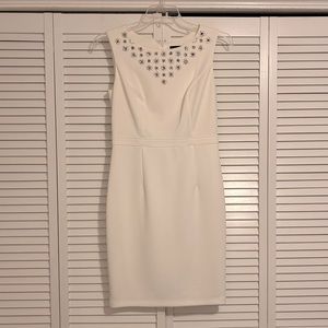 Ellen Tracy White Sheath Dress with Jewel Collar, Size 4, Worn Once